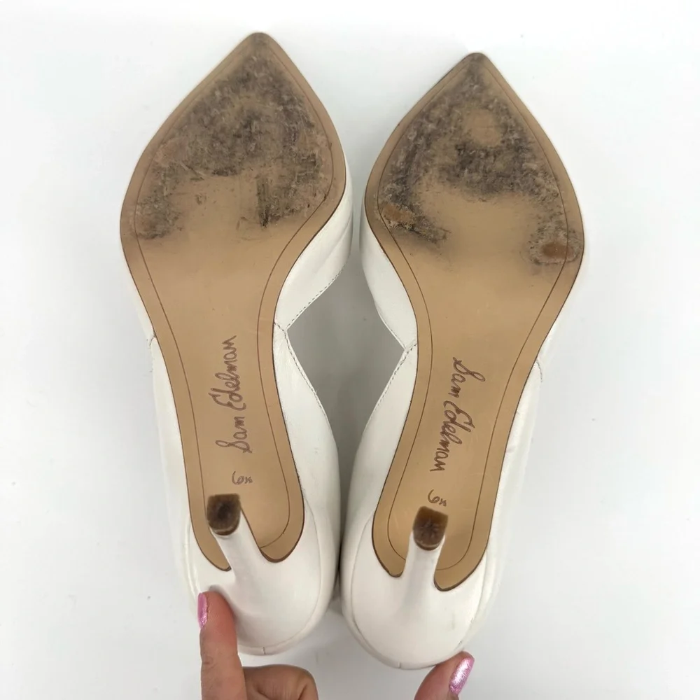 Sam Edelman d’Orsay Leather Pump Pointed Stiletto Heels in White Size 6.5